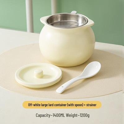 LISM Ceramic Lard Pot with Lid and Strainer