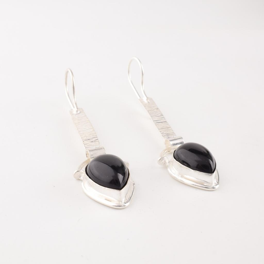 Black Tourmaline Gemstone 925 Sterling Silver Jewelry Handmade Earrings 2.3" EE-166-31