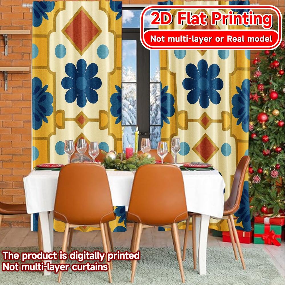 2D Flat Printing,2pcs Golden Mosque Garden Modern Curtain Modern Polyester Curtains All Seasons for Living Room, Bedroom, Office
