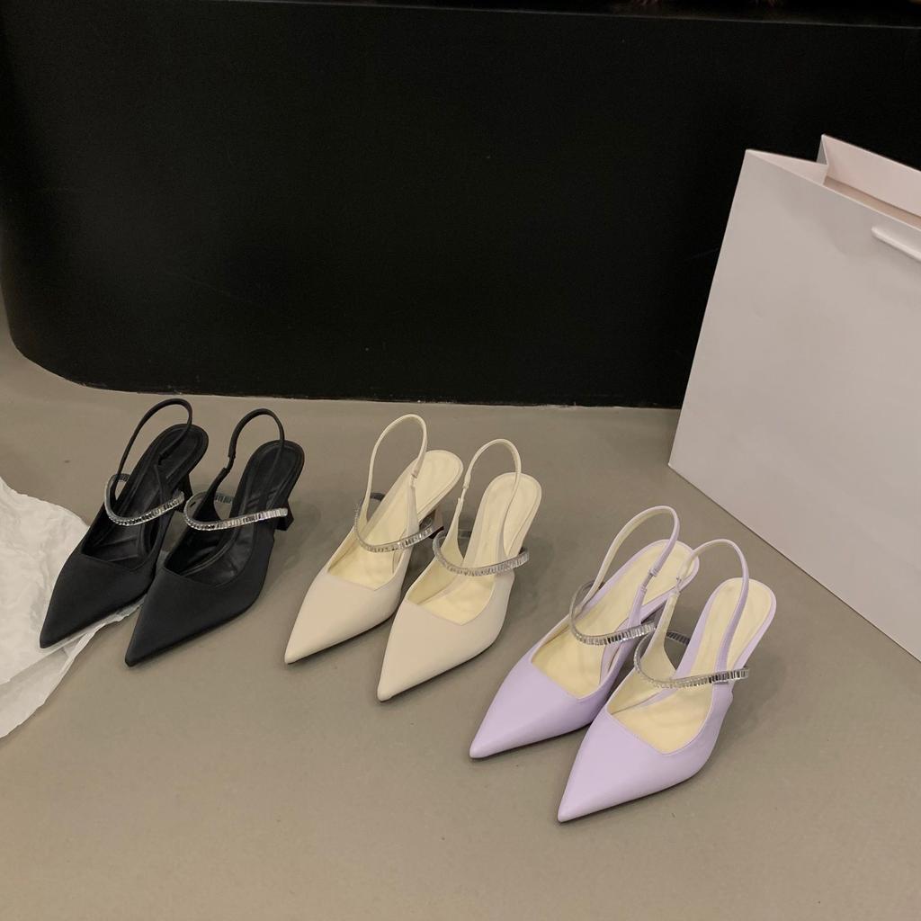 Temperament Celebrity Bag Head Sandals Shoes New Spring and Summer Pointed Single Shoes Black High Heels