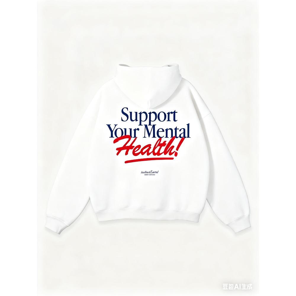 Best-selling Support Your Mental Health Oversized Hoodie Men's Fashion Trend Sweatshirts Autumn Winter Casual Loose Pullovers