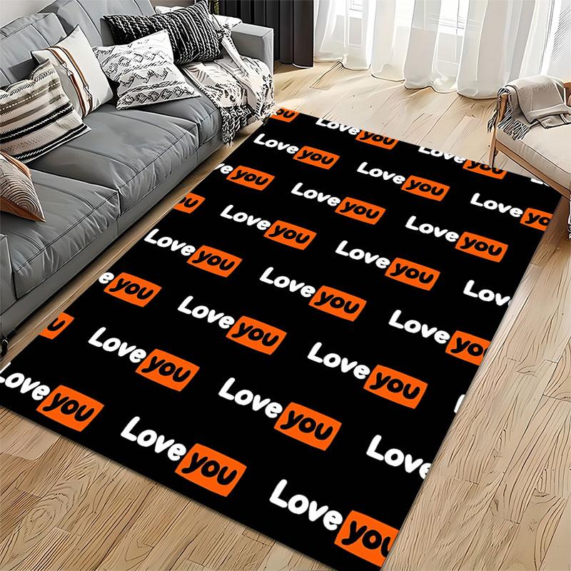 Love You Text Pattern Carpet suitable as a non-slip mat for the living room or bedroom sofa