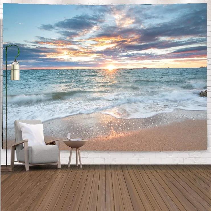 VIKAMA Tropical Beach Landscape Tapestry Summer Coconut Grove Waves Fresh Vacation Style Living Room Room Decoration