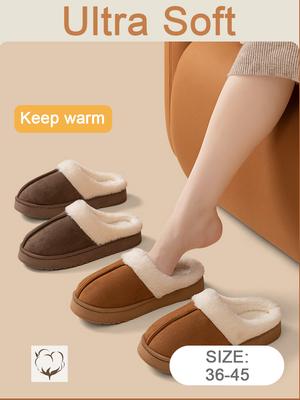 Winter Indoor Cotton Slippers, Home Anti-slip Thick-soled Plush Warm Couple Slippers
