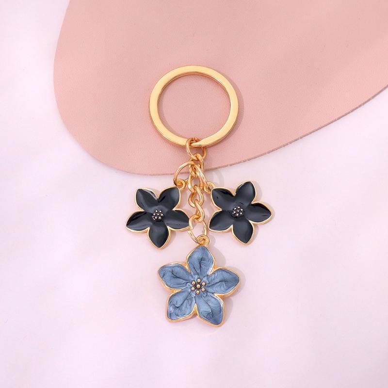 Cute Flower Charms Keychains Enamel Plant Keyrings For Women Girls Handbag Accessories Car Keys Trinkets Diy Accessories