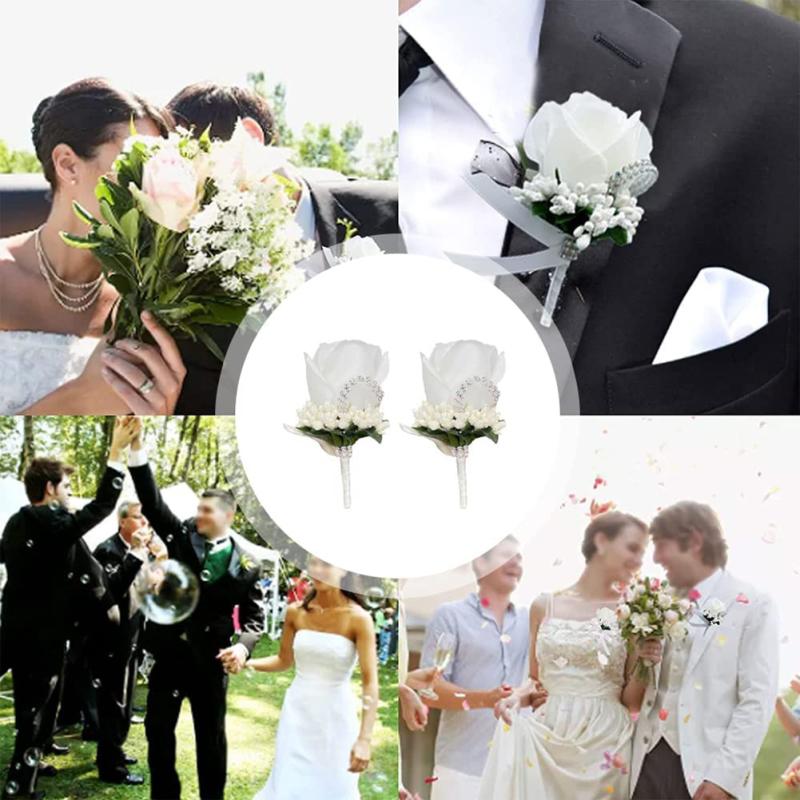 Handmade Corsage Flower With Clip Wedding Boutonniere Silk Flower For Wedding Prom Banquet Birthday