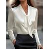 2025 New Fashion Elegant Solid Color Satin Long Sleeve Shirt with Belt for Women