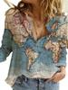 2021 European & American Map Print Long Sleeve Women's Shirt