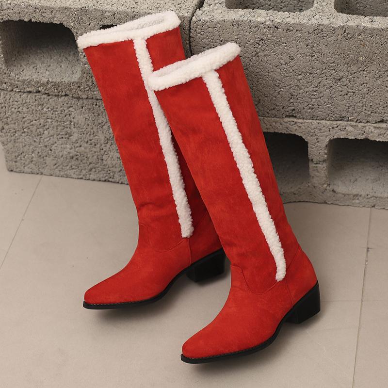 Women's low-heeled boots autumn and winter new comfortable and warm thick-heeled large-size plush medium boots