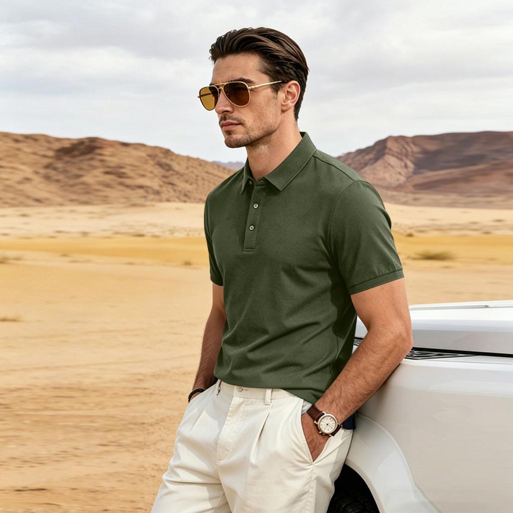 Men's Polo Shirt Short Sleeve Quick Dry Performance T Shirt Classic Fit Lightweight Breathable Sports Casual Business Top