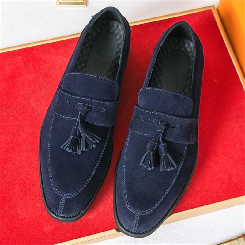 Fashion Designer New Men Pointed Tassels Suede Leather Shoes Male Casual Loafers Wedding Formal Dress Footwear Sapatos Tenis Masculino