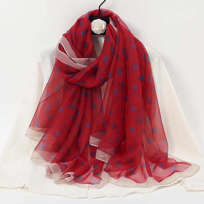 New Luxury Printed Silk Scarf Women Scarves Bufandas Summer Beach Shawls Foulard Flower Design Long Neck Scarves Hijabs