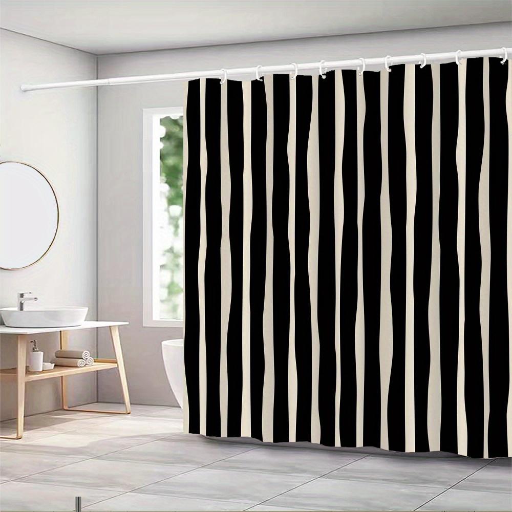 Exquisite Fashion Items Black/Beige & Wavy Stripe Shower Curtain – Abstract Fluid Lines, Modern Minimalist Graphic Design, 12 Hooks, 70.87×70.87 Inch