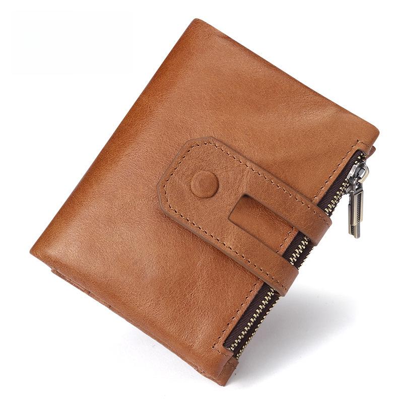 Men's RFID Genuine Leather Double Zipper Wallet - Casual Fashion Multi-Card Retro Clutch Coin Purse
