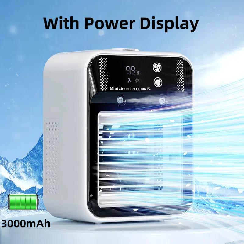 USB Desktop Humidifier Fan Water Tank Mini Air Cooler Portable Cooling Device 1800mAh Lithium Battery Low Voltage Operation Fan