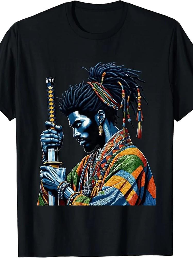 Afro American Samurai T-Shirt | 100% Made US Japanese Style Bushido Art Unisex T-Shirt XXXXL