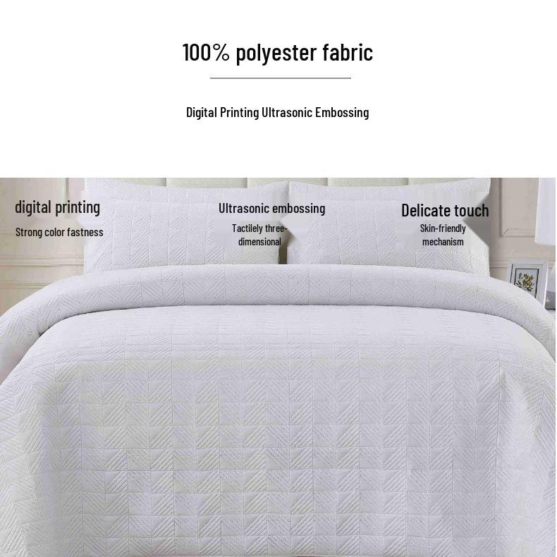 Ultrasonic Double-Sided Quilted Plaid Bedspread Set with Brushed Fabric
