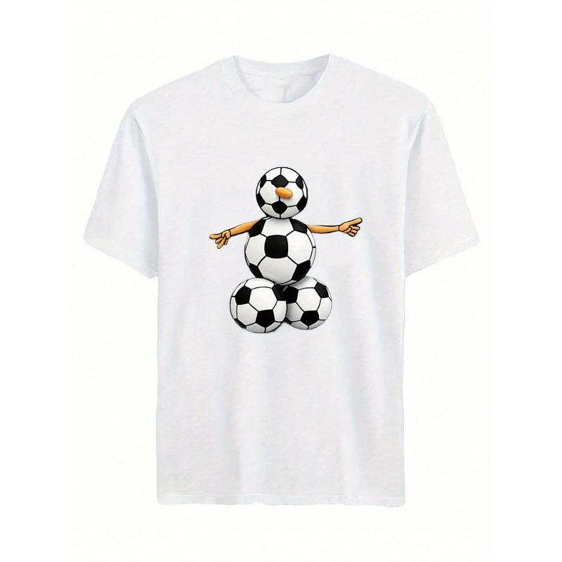 

Men S Soccer Ball Snowman Graphic T-Shirt , Casual Round Neck Tee for Year-Round Wear, All-Season Fit for Soccer Fans & Holiday Apparel S белый