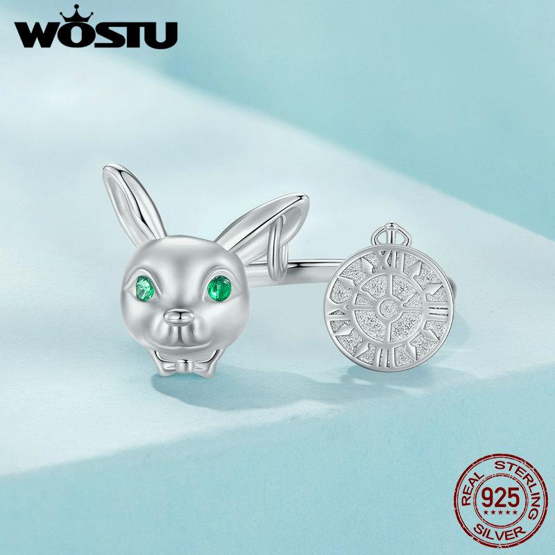

WOSTU стерлингового серебра 925 пробы с белым кроликом, кольцо для часов, открытые кольца, подарок на день рождения для девочек 925 silver