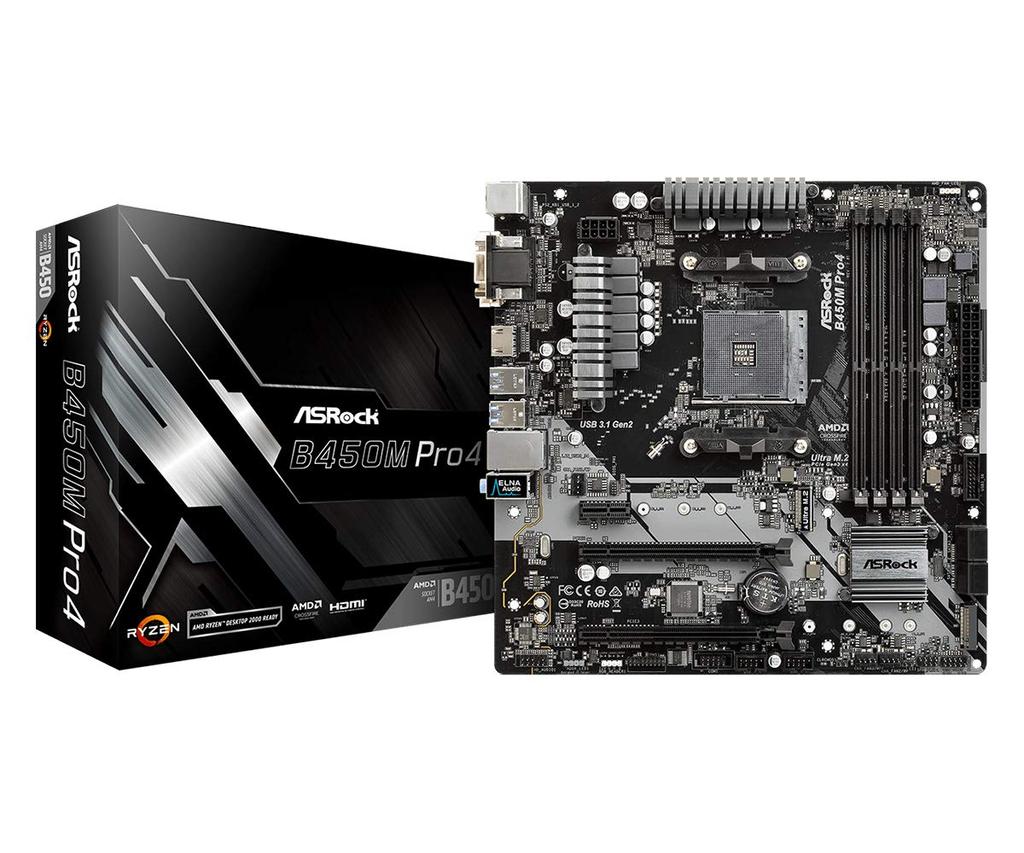 ASRock B450 M Pro4 AMD Ryzen AM4 B450 Micro-ATX-Motherboard Japanischer Händler Motherboard, Kompatibel, Chipsatz, [Offizielles Produkt]