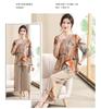Stylish Chiffon Summer Outfit Set for Middle-Aged Mothers: Short-Sleeved Blouse and Pants