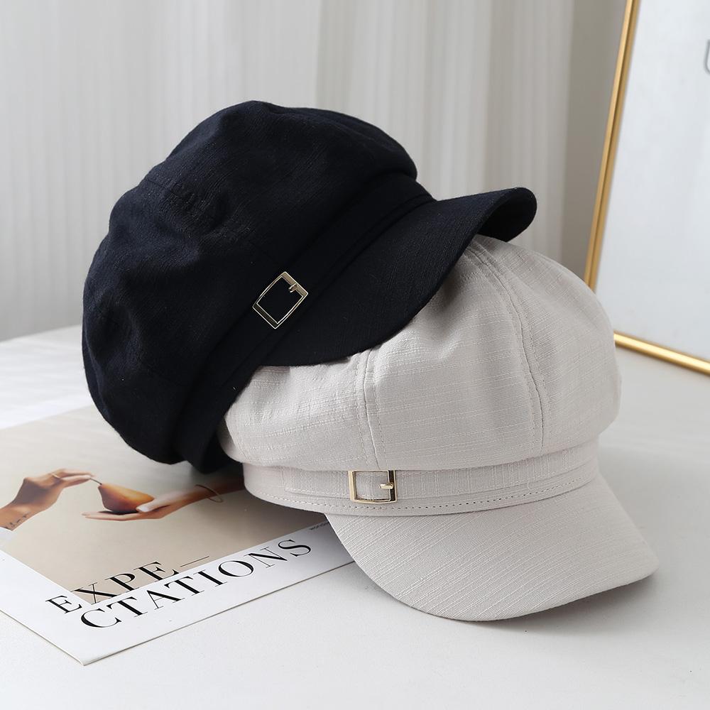 Black Beret Korean Women Artist Painter Hat Fashion Solid Color Octagonal Cap Belt Decor Retro Duck Tongue Caps Girl Beanies