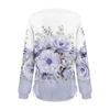 Women's Fashion Casual Printed Long-sleeved V-neck Pleated Loose T-shirt Top