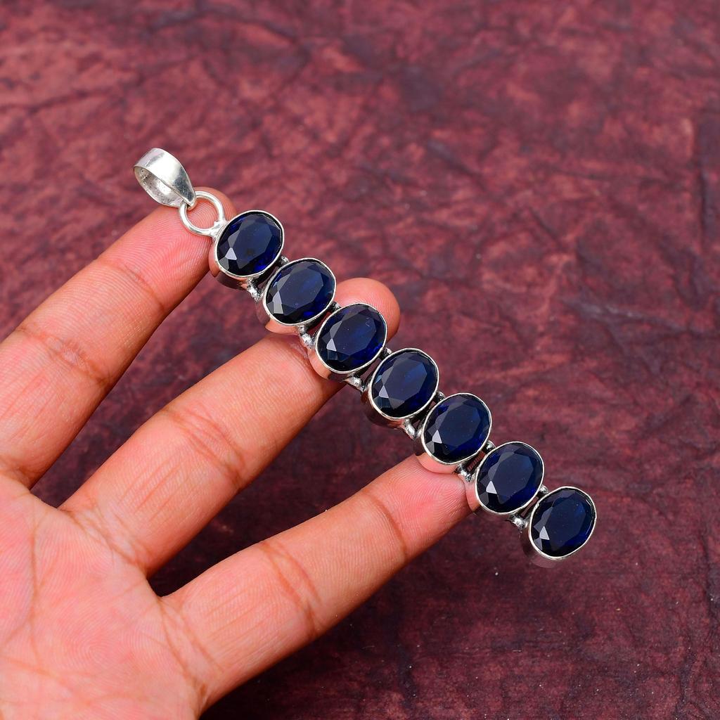 Awesome Blue Sapphire Gemstone Pendant: 925 Sterling Silver Handmade Pendant Necklace Jewelry