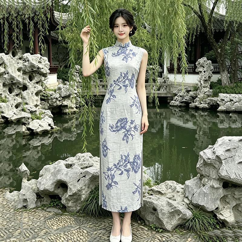 Kolsuz milli tarz, yeni Çin Suzhou uzun cheongsam, geliştirilmiş genç 1011 yeni kadın yüksek kaliteli his, günlük giyim
