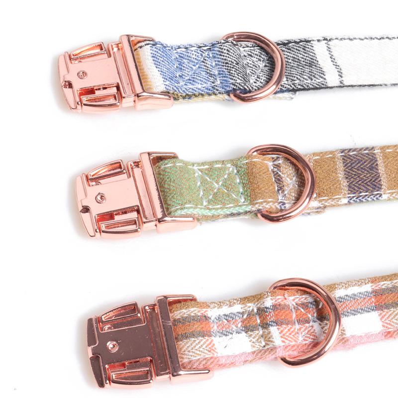 New Pet Dog Collar British Plaid Retro Rose Gold Bow Full Metal Collar  Dog Accessories Chihuahua Dog Y Harness