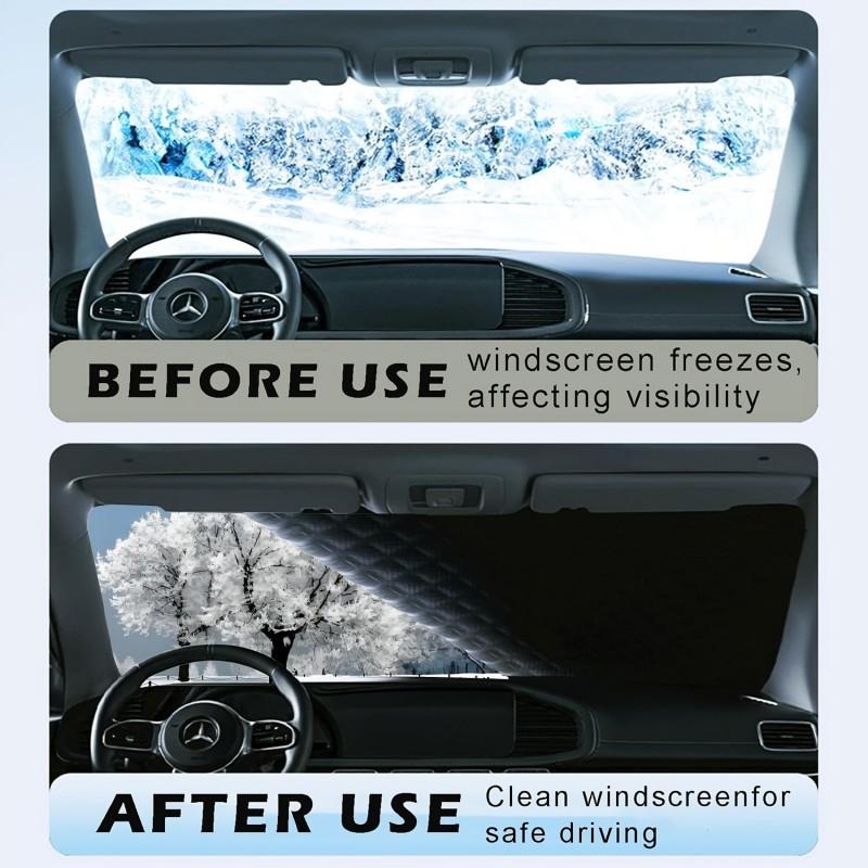 Heavy Duty Car Windshield Cover Snow Frost Sun Protection Oxford Fabric With Reflective Stripes Universal Fit