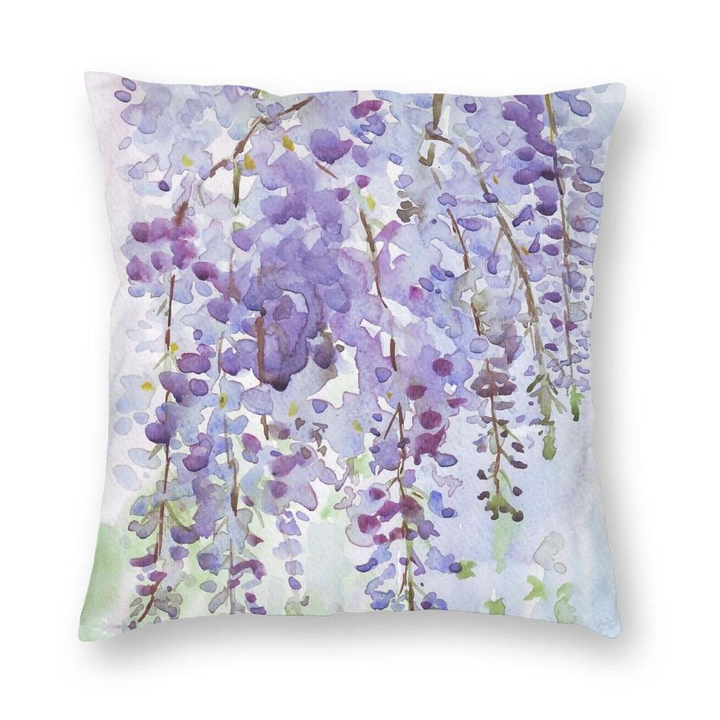 The Wisteria Scent Square Pillowcase Polyester Linen Velvet Printed Zip Decorative Car Cushion Cover
