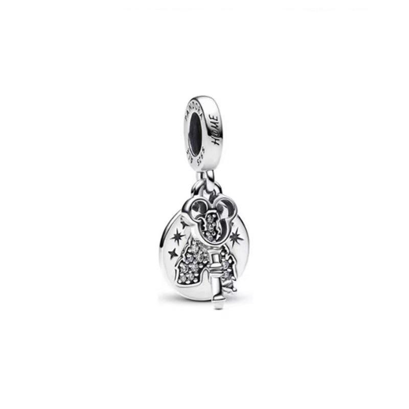 Pandora 925 Sterling Silver Mickey & Minnie Train Charm Beaded Bracelet Pendant