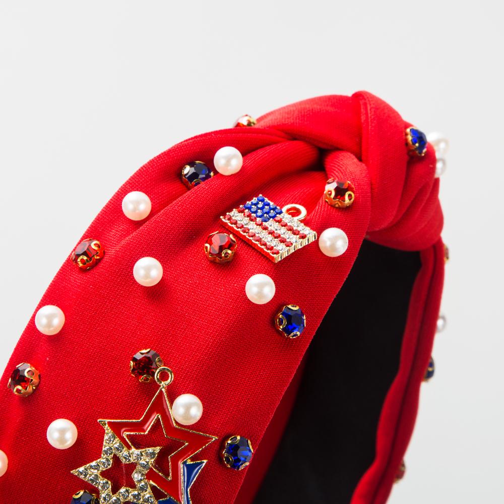 Hair Bands, Red, White, Blue Nail Beads, Diamonds, Oil Drops, National Flag Accessories, Festive Hair Accessories