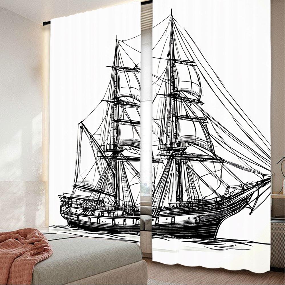 

2Pcs Pirate Ship Curtain Sailing Boat Detailed Nautical Maritime Theme Vintage Suitable For Living Room And Bedroom 100*130 HOOK 1pcs