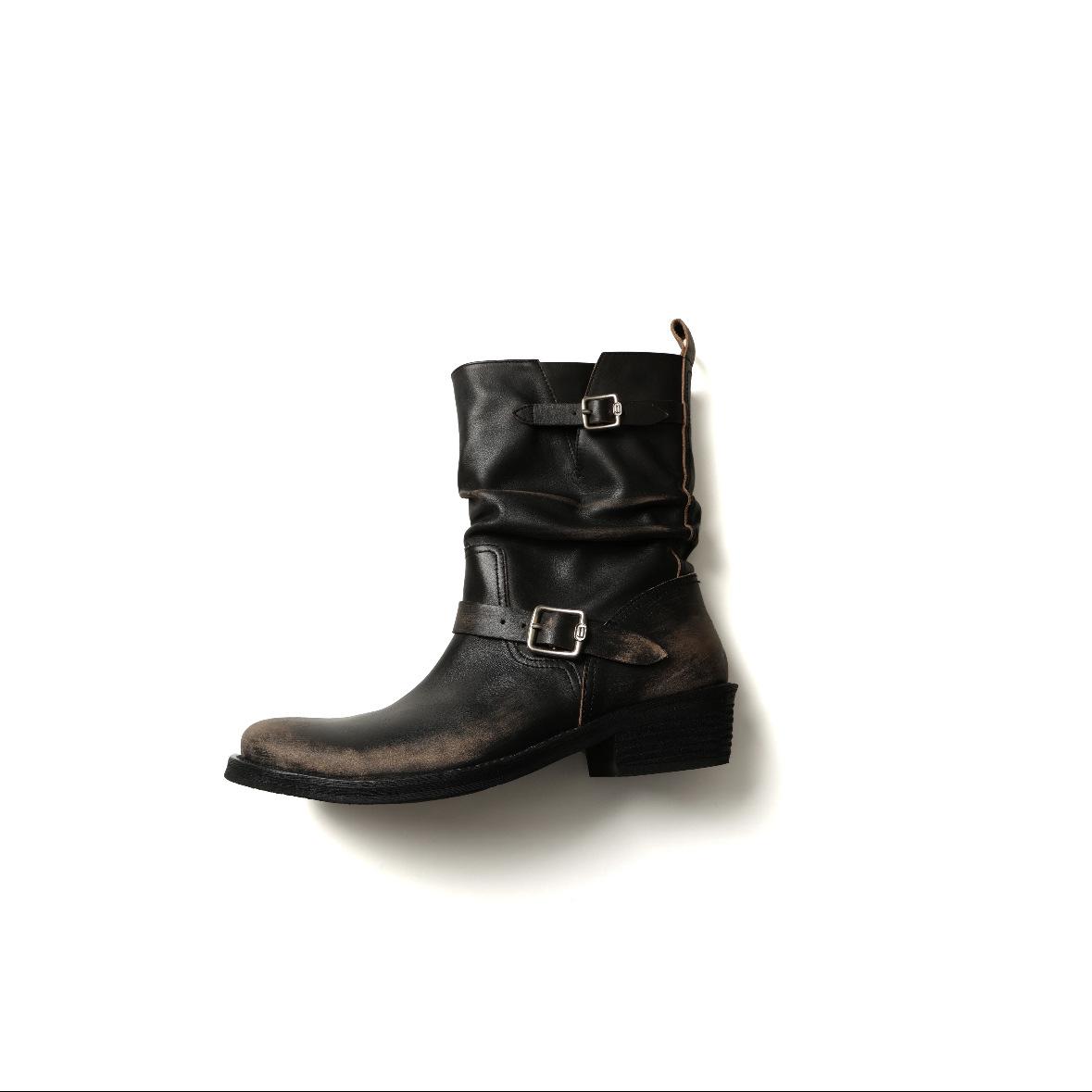 

Retro old fashion boots women s 2025 new polished thick heel platform knight boots belt buckle medium tube stack boots 40