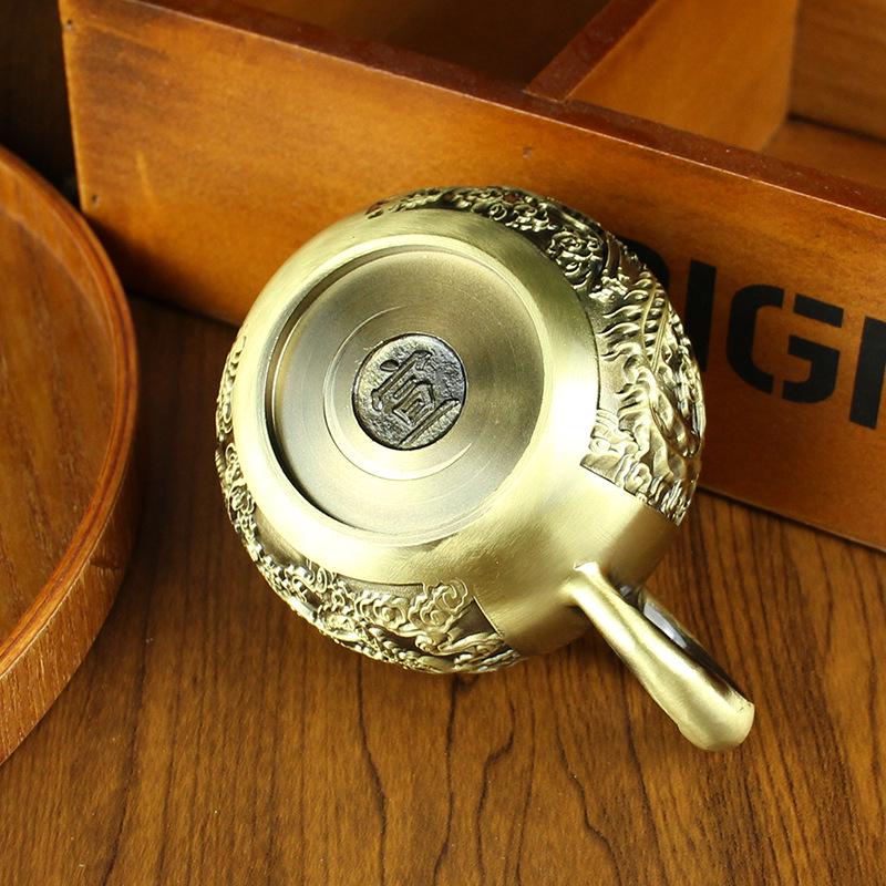 Brass Dragon & Phoenix Teapot Set: Auspicious Copper Ornament for Home and Gift