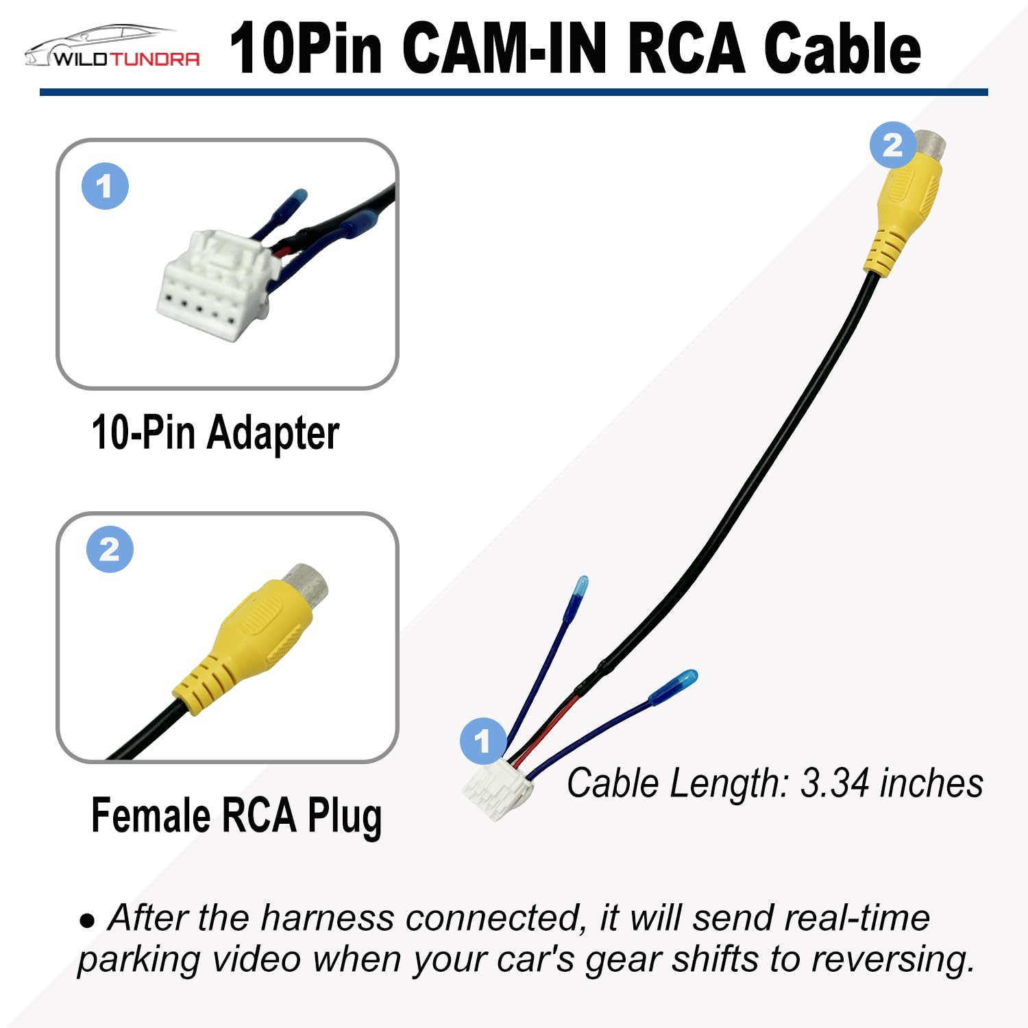 10 Pin Backup Camera Harness Adapter for Android Car Stereo RCA Wiring Harness Connector Video Input Cable for Aftermarket Radio