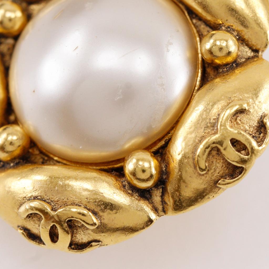 CHANEL COCO Mark Flower Earring vintage Plated Gold/Fake pearl flour 21.6g Women Used