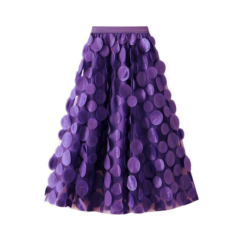 Heavy Industry three-dimensional polka dot black mesh skirt new design medium and long umbrella skirt