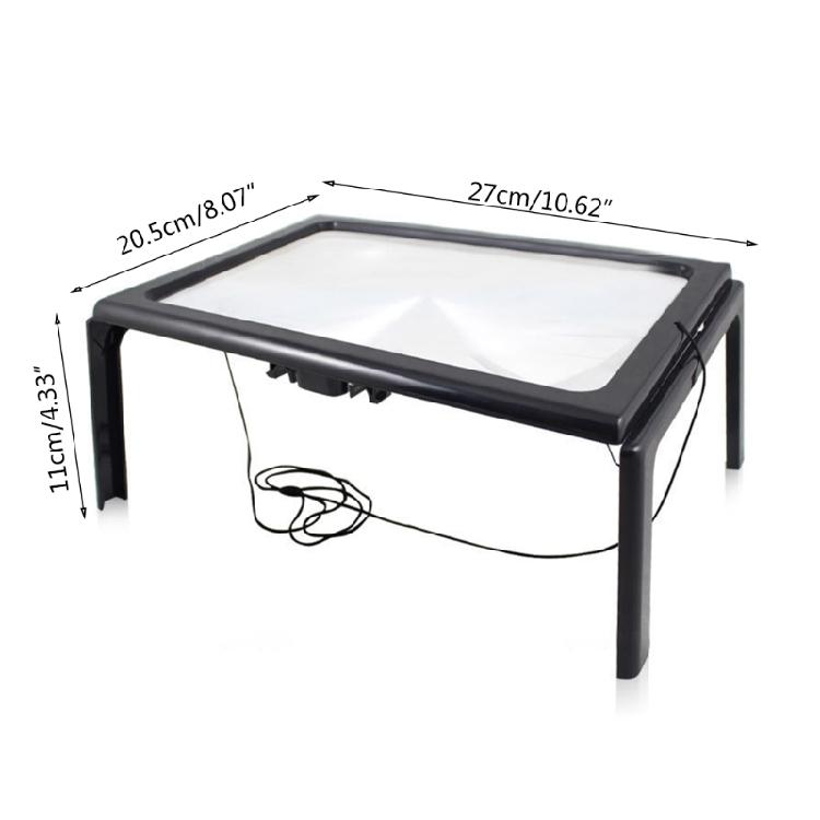 Glass Hands-Free Large Rectangular Desktop Reading Magnifying Glass with 4 LED