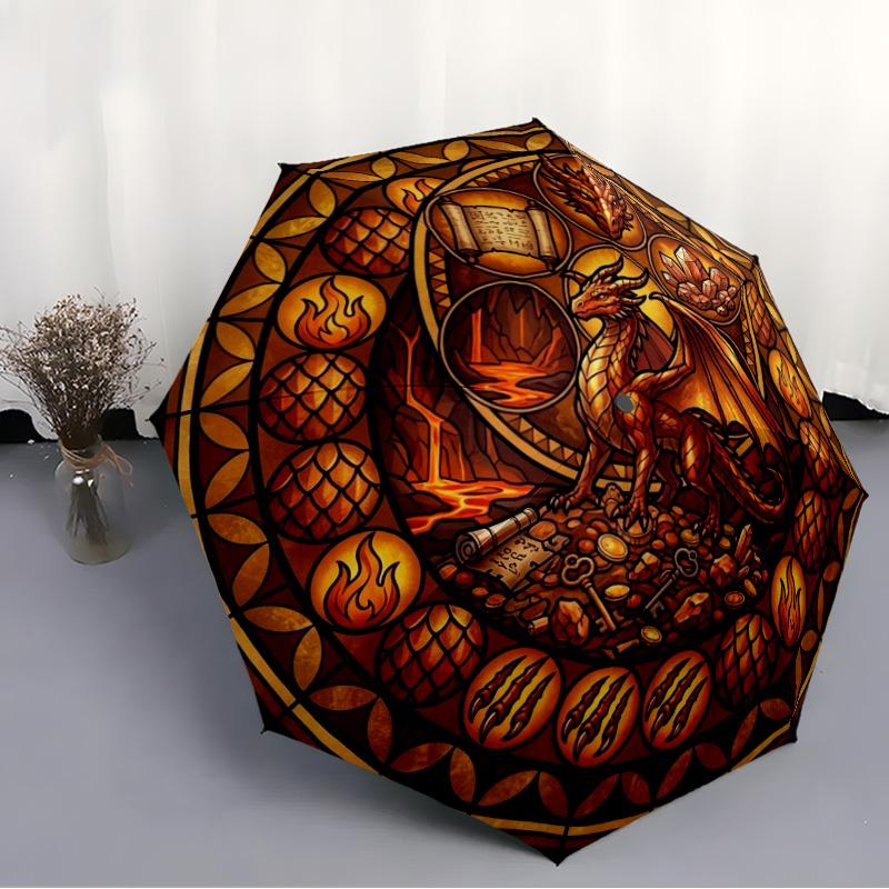 Golden Dragon Treasure pattern umbrella, portable and foldable design, 8 ribs, a casual accessory for Halloween, Christmas, and birthday gifts.