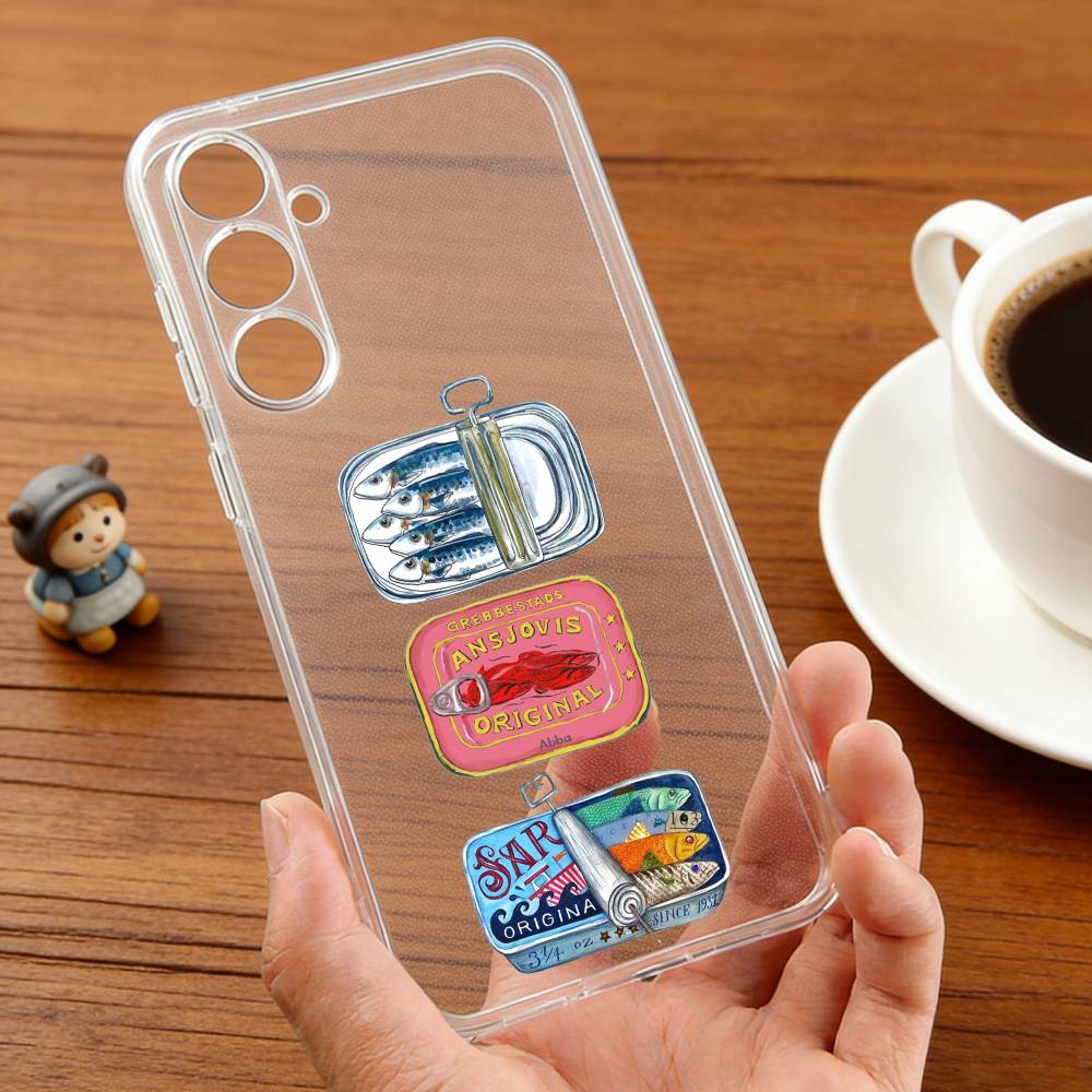 F-Fish Funny Sardines  Phone Case For Samsung S22,S24,S30,S10,S21,S25,S23,S10,PIus,Ultra,5G,FE,lite Transparent Shell