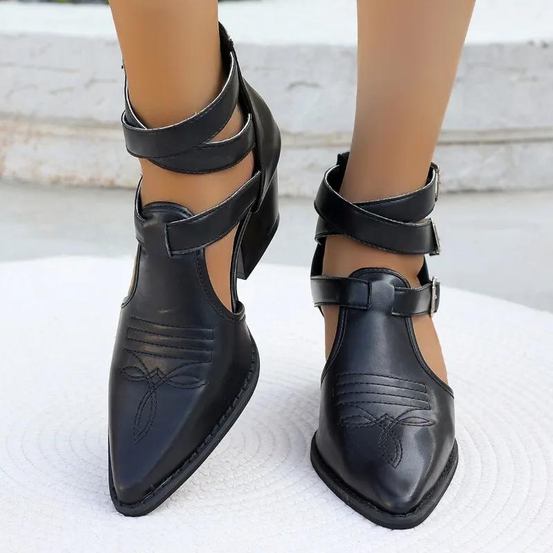 Women's Sandals 2024 Fashion Casual Ladies Pointed Toe Ankle Boots Soft Leather High Heels Comfortable Women Shoes Heeled Sandal