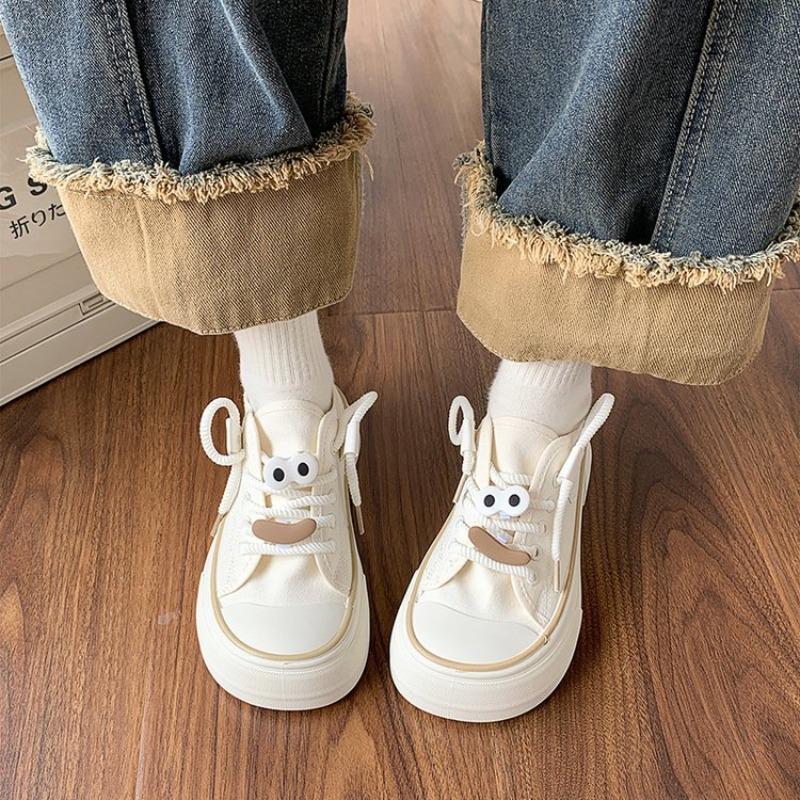 Canvas Shoes Women's New Round Head Cat Cute Accessories Single Shoes Women's Breathable Mango Head Student Women's Shoes