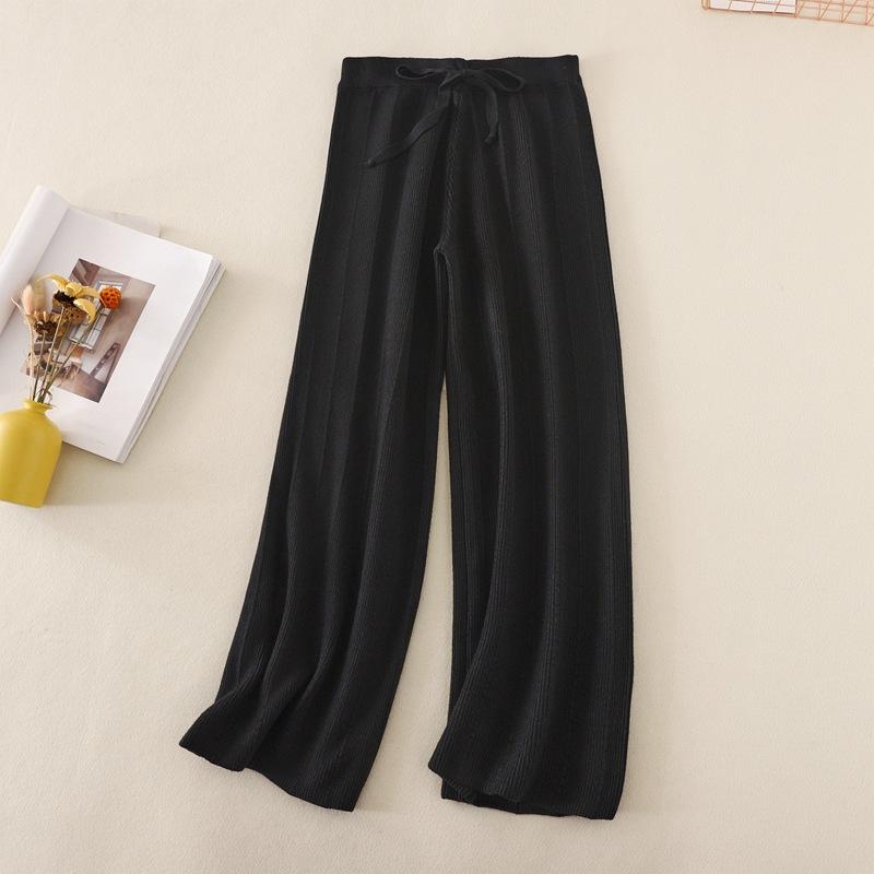 Pantaloni in maglia dritti drappeggiati a vita alta tinta unita autunno inverno da donna