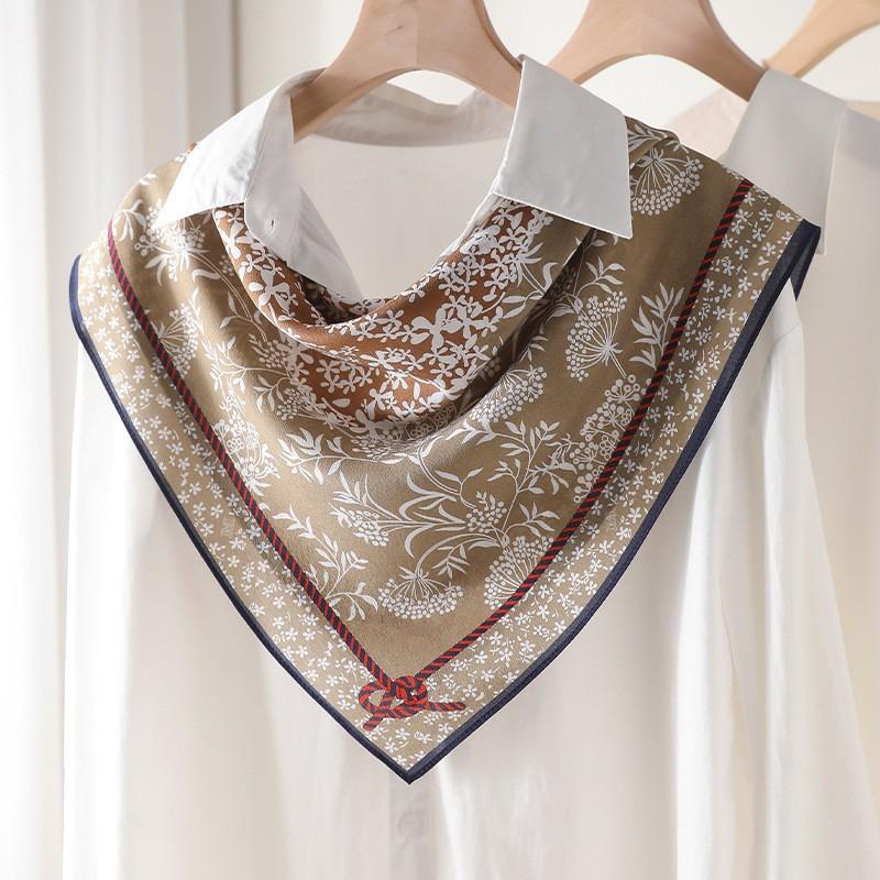 100% Mulberry Silk Crepe De Chine 65 Maillard Cashew Square Scarf Women's Thin High-end Light Luxury