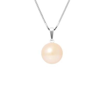 AAA+ Freshwater Cultured Pearl Necklace - 9-10 Mm Button - Natural Pink - 925 Sterling Silver - Women's Jewelry