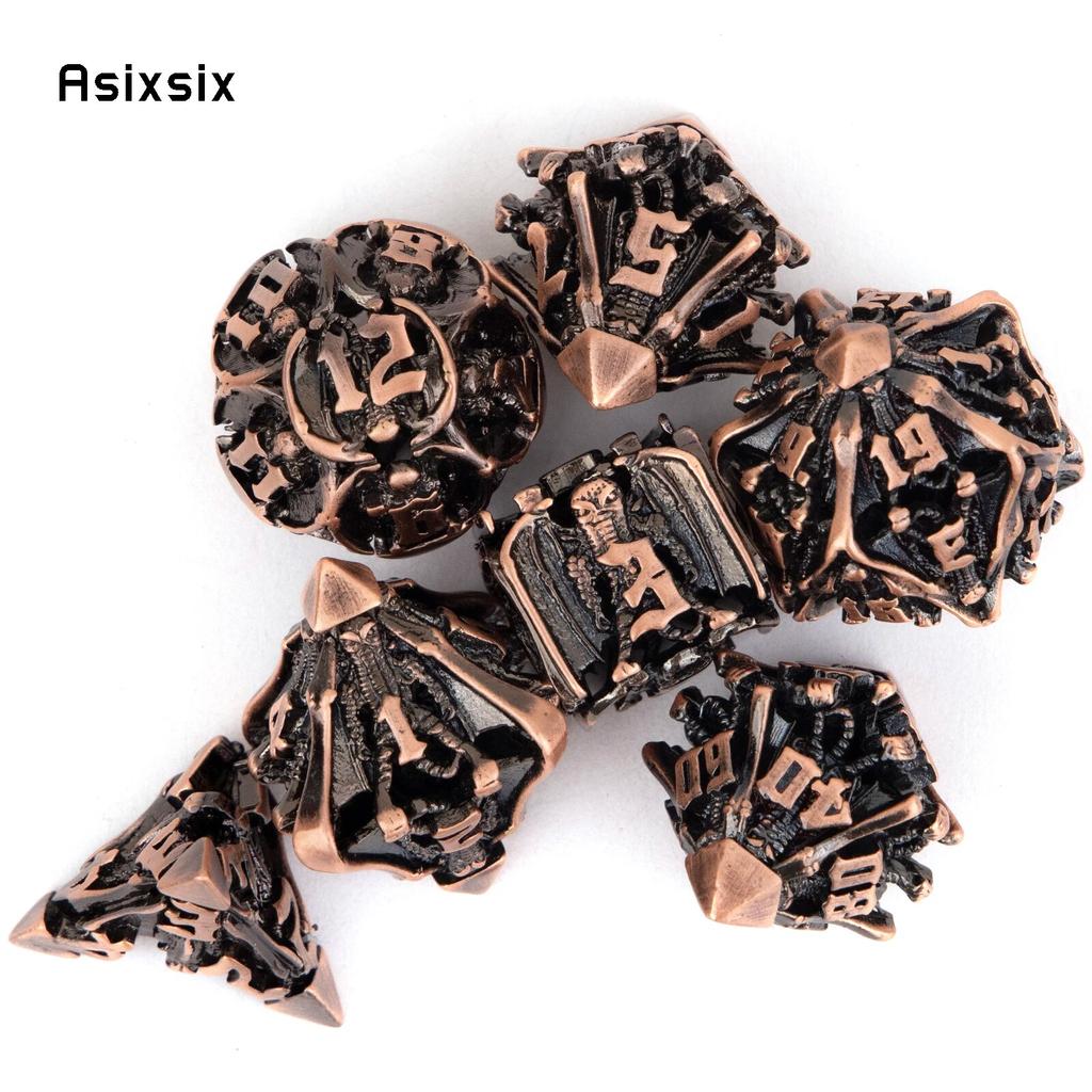 7 ks Copper Bat Kovové kostky Pevný kov Polyedrická sada kostek Vhodné pro RPG stolní hry Karetní hra