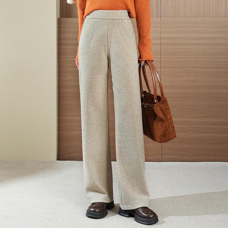 Fengxiao Mama Women's Plush Lined High-Waist Straight-Leg Pants